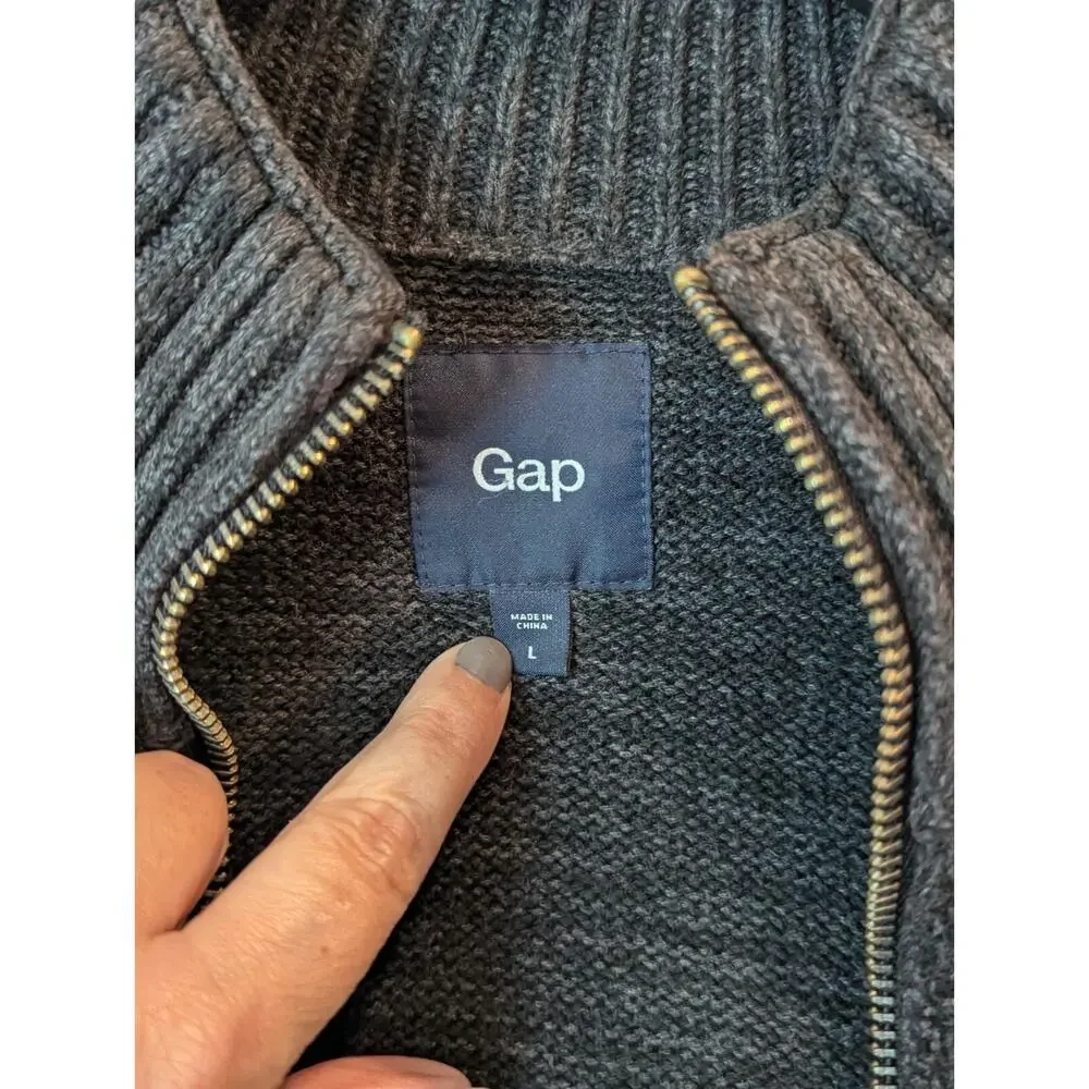 Gap Mens Large Sweater Zip Cardigan Charcoal Gray Cotton Blend W/Silk